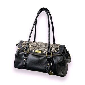Brahmin Bridget Collection Shoulder Bag Black Croc Leather Calf Hair RARE